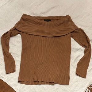 Banana Republic Fold-Over Off-the-Shoulder Ribbed Sweater - Brown